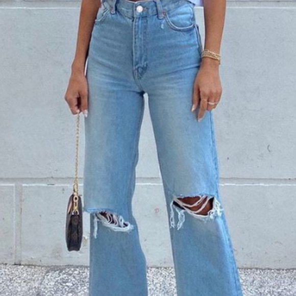 zara wide legged ripped jeans SIZE 6 NWT - Picture 1 of 2